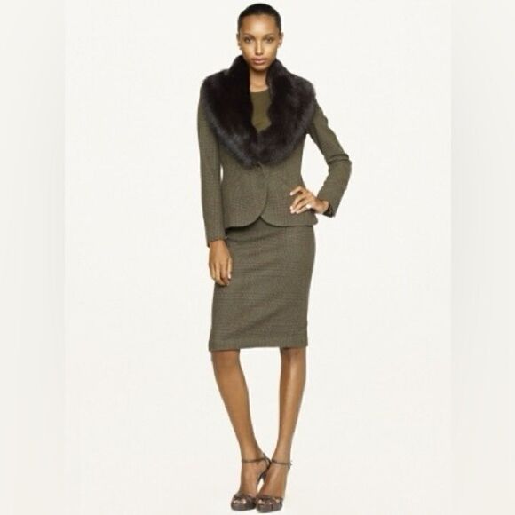 Ralph Lauren ~ Black Label Olive Glen Plaid Wool Blazer with Shearling Collar - Picture 1 of 16